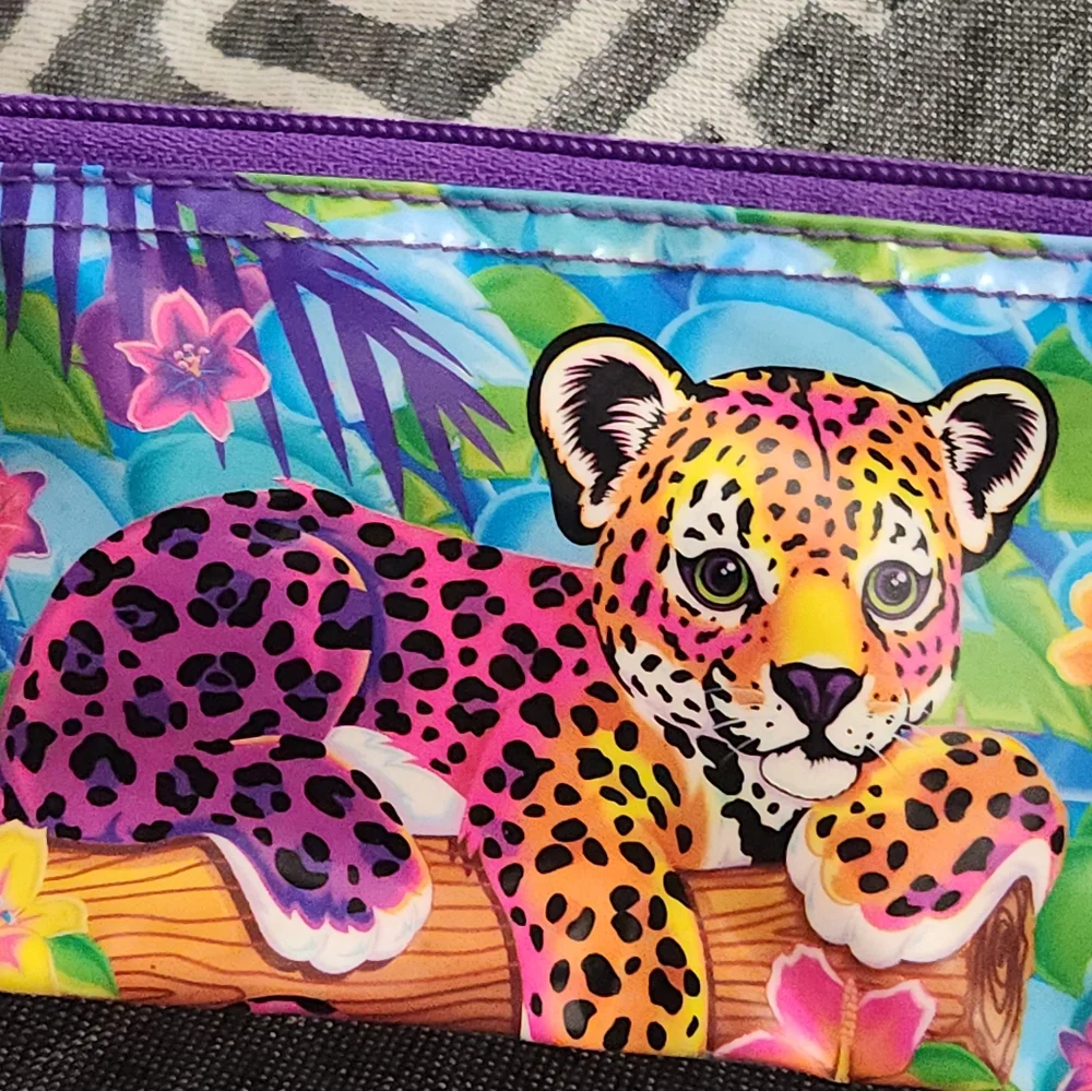 Vintage Lisa Frank Hunter Leopard Vinyl Zippered Pencil Pouch Case 7.5